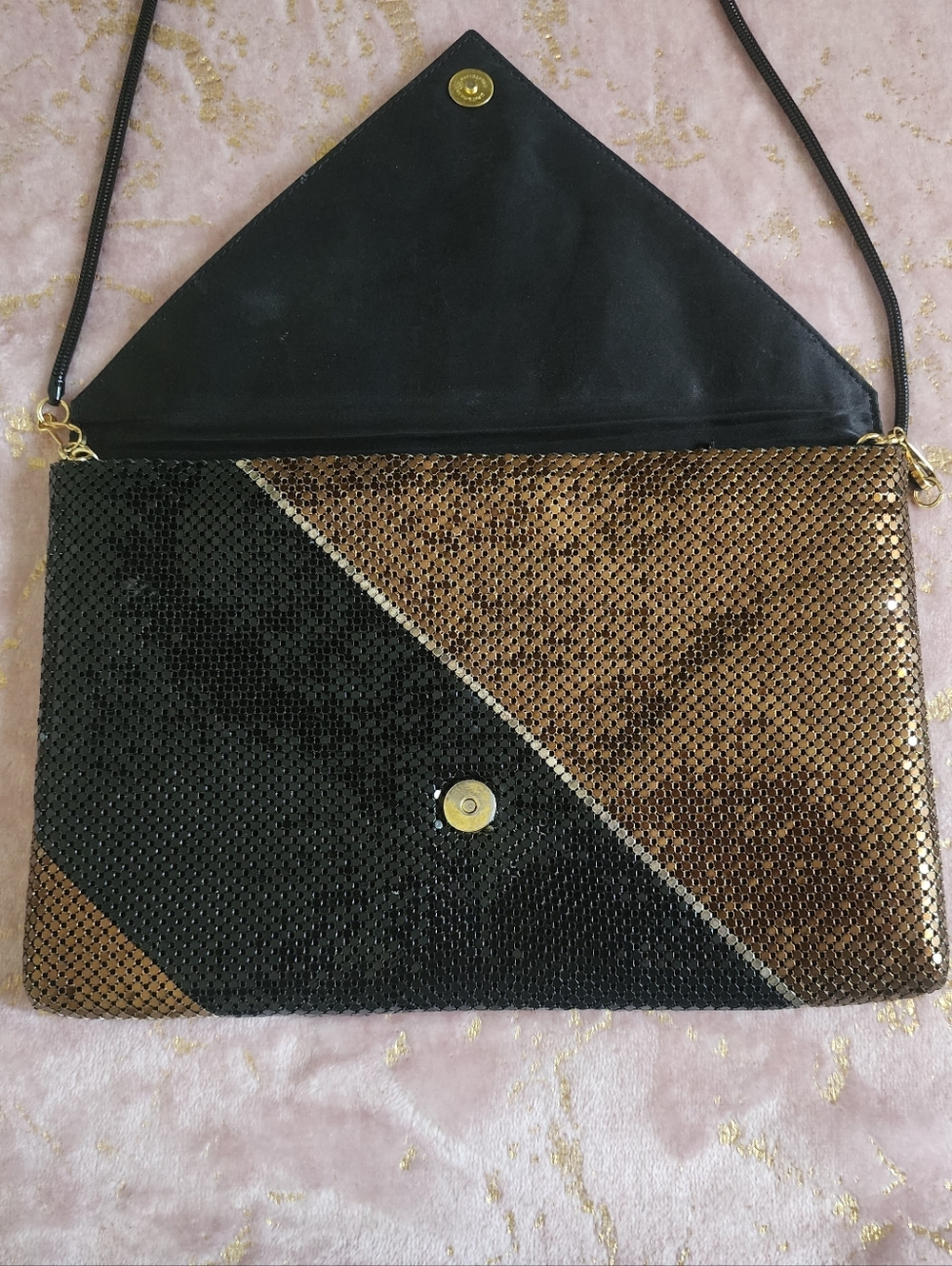 BAG | Sequin Envelope Shoulder Bag in Black and Brown - Picture 9 of 13